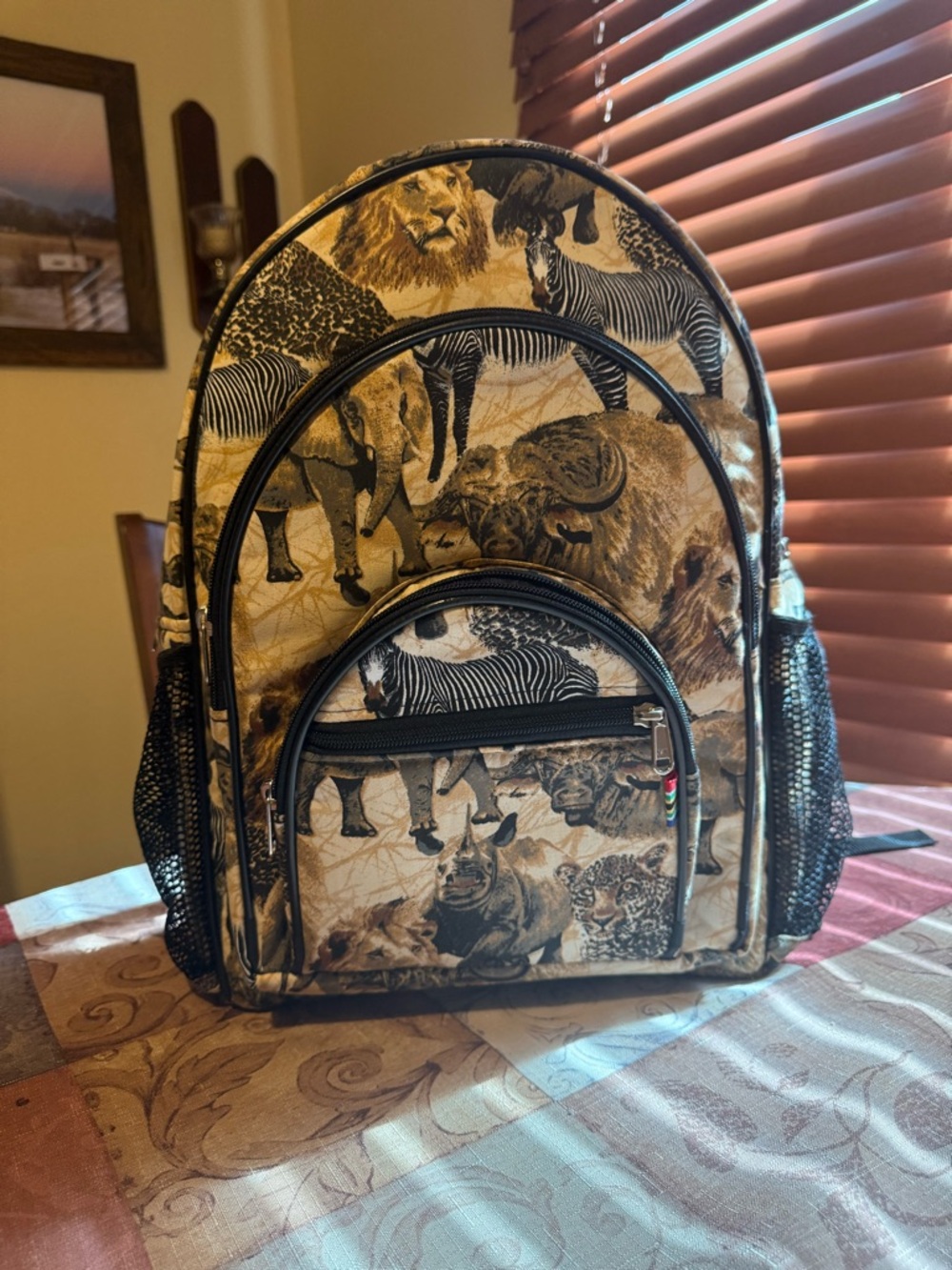 Safari Animal Print Backpack in Beige and Black